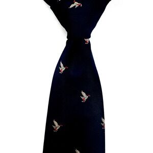 Rooster PolySilk‎ Tie Men Navy Ducks in Flight Designer 58"x3"